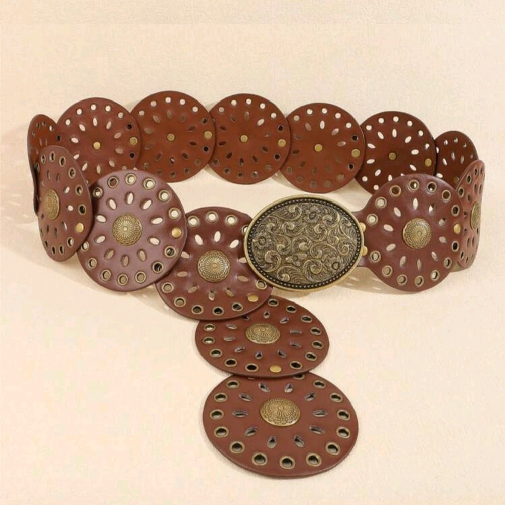 Brown Leather Circle Belt